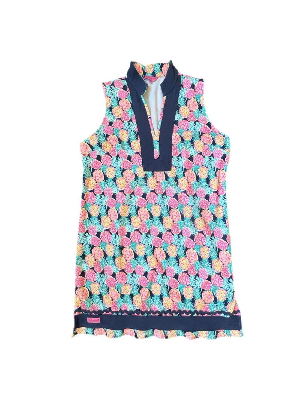 Measure  Simply Southern Navy & Pink Pineapple Dress with Rick Rack Detail - L